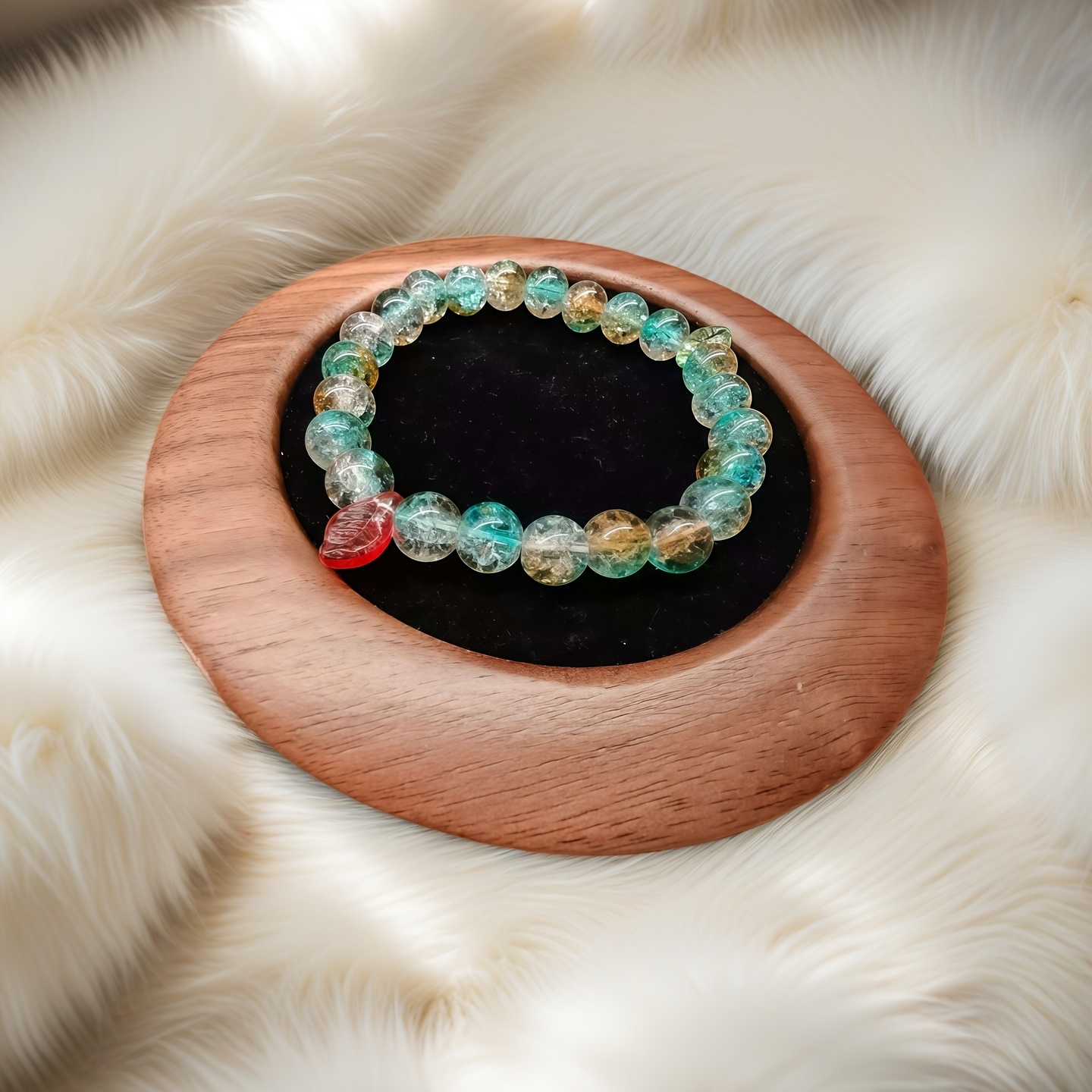 Women's Stylish Leaf Design Glass Bracelet, Elegant Gift